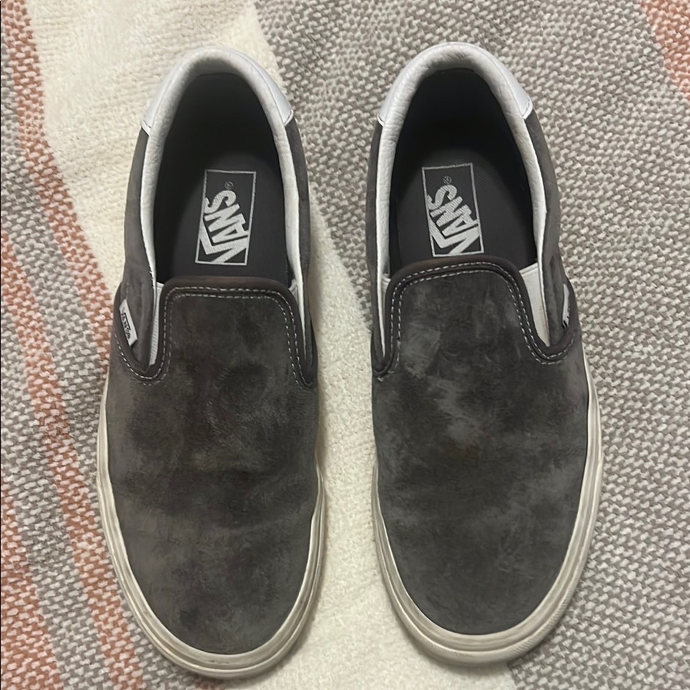 Vans Gray Slip-On Sneakers with Suede Upper